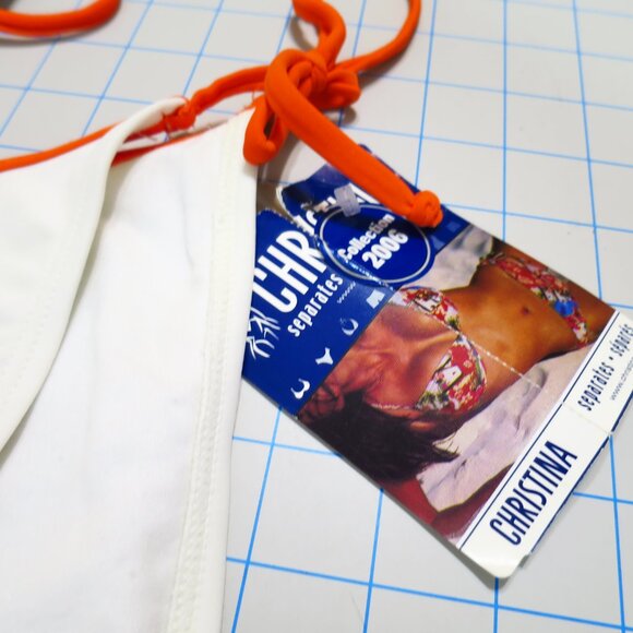 Christina 2-Piece Swimsuit White with Floral Appliqué Beading Embroidery Size M - Picture 7 of 16